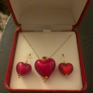 Red Heart necklace earring set